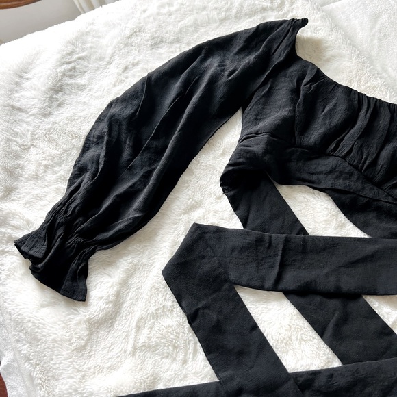 Black Crop Long Sleeve Dress Tie Top | Size S | Never Worn - Picture 2 of 3